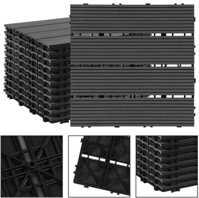 99x WPC Terrastegels met drainagestructuur, klik systeem voor balkon en tuin Rookgrijs 30x30cm