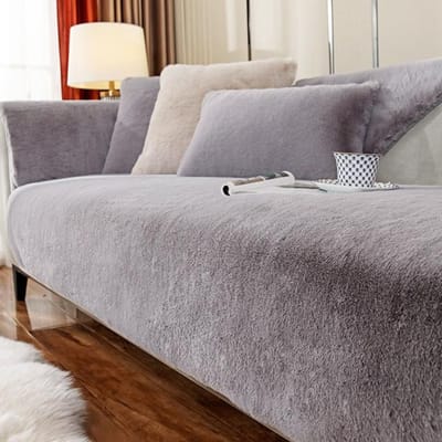 Verdikken Konijn Pluche Bank Kussenhoes Warm Antislip Bankovertrek Kussen Zacht Strepen Bankovertrek Stofdicht Bankzittinghoezen 70x70cm gray