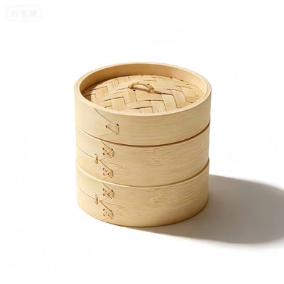 Decopatent - 3 Delig Stoommandje met deksel - Ø15 Cm - Bamboe Hout - Rijst Stoommanden - Stomer - Steamer Cooker - Dim Sum Stoomschaal