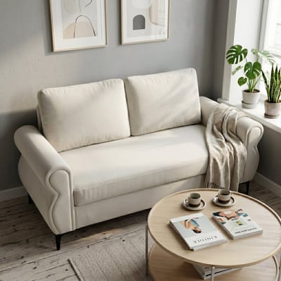 DESMIU Zitbank 173,5 Cm - 2-Zits Met Ergonomische Zithoogte En Afneembare Hoezen - Voor Woonkamer En Appartement - Polyester Crèmewit