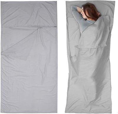 Lakenzak Dekenmodel - Slaapzak - ademend - sneldrogend - lichtgewicht en draagbaar - wasbaar - lichtgewicht reisslaapzak - outdoor slaapzak - compressiezak voor op reis - geschikt voor kamperen, wandelen, hotels, treinen, hostels, enz - Grijs