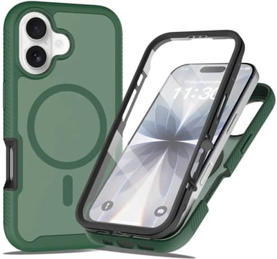Hoesje met Ingebouwde Screenprotector Geschikt voor Apple iPhone 17 - Compatibel met MagSafe / Qi2 - Full Protect - Schokbestendige Beschermhoes - Case Matte Groen