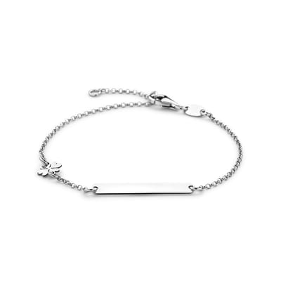 Zilver Gerhodineerd Graveerarmband Klavertje En Plaat 3,5 Mm 14 - 16 Cm 1338745