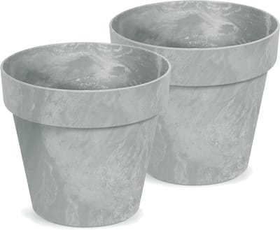 Prosperplast Bloempot/plantenpot - 2x - betonlook - lichtgrijs - kunststof - Dia 25 cm - buiten/binnen