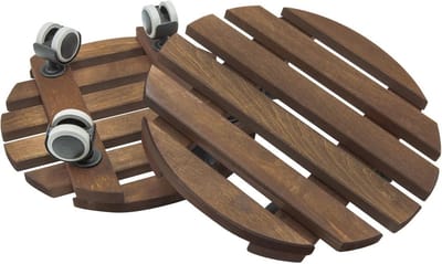 Plantenroller Rond 30 cm - Modern Design in Donker Hout, 100 kg Draagkracht met 360° Zwenkwielen voor Binnen en Buiten