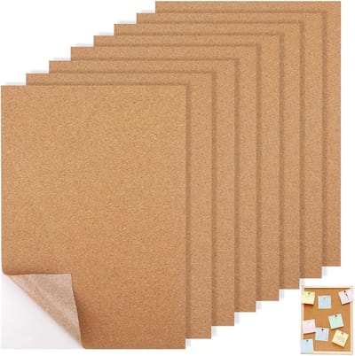 Set van 8 Zelfklevende Kurkborden 21x30cm, Bruin, 1mm Dikte voor DIY Creaties, Muurdecoratie en Coasters