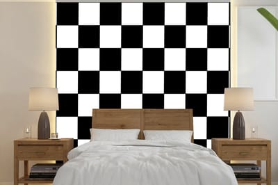 Behang - Fotobehang Schaakbord - Patronen - Zwart Wit - Breedte 240 cm x hoogte 240 cm