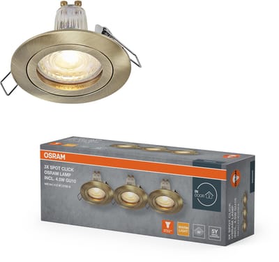 OSRAM Spot Set LED inbouwspot GU10 4,5W gepatineerd messing Click, 2700K warm wit, aluminium, klikbevestiging, set van 3