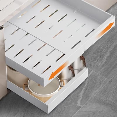 SnelShoppen - 2 stuks telescopische keukenlade-organizer, uittrekbare lade-organizer voor keukenkasten, geen boren en spijkers nodig, ruimtebesparend,
