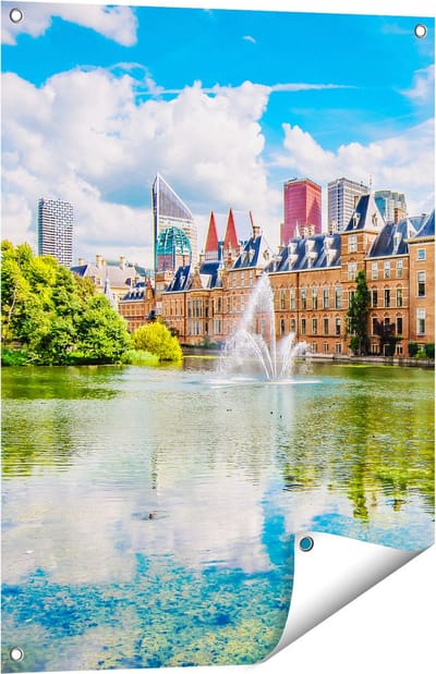 Gards Tuinposter Binnenhof met het Hofvijver in Den Haag - 60x80 cm - Tuindoek - Tuindecoratie - Wanddecoratie buiten - Tuinschilderij