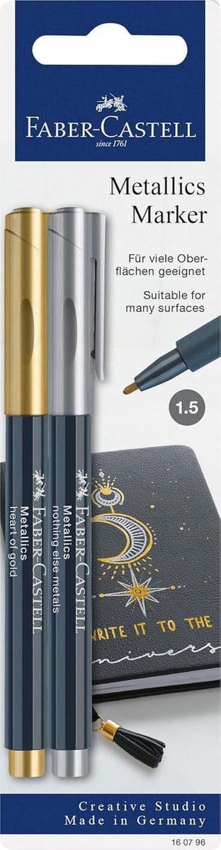 Metallic stiften - Vezelpunt stiften - Decoreren en Versieren - Op waterbasis - 1.5 mm punt - Goud Zilver