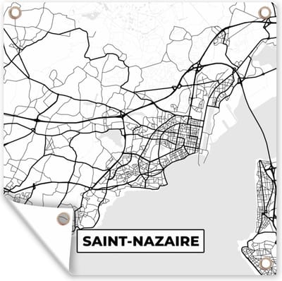 Tuin poster Stadskaart - Plattegrond - Kaart - Saint-Nazaire - Frankrijk - Zwart wit - 200x200 cm - Tuindoek