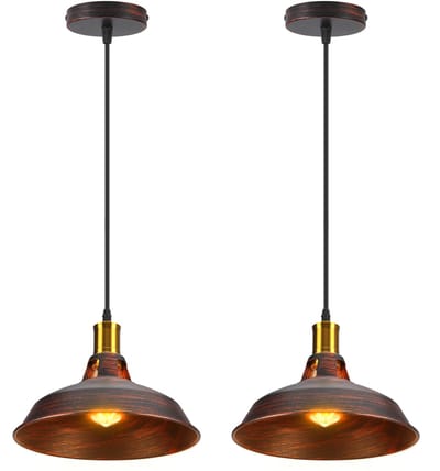 2 Stuks Hanglamp Binnen Industrieel Kroonluchter E27 Plafondlamp voor Slaapkamer Woonkamer Keuken Koper