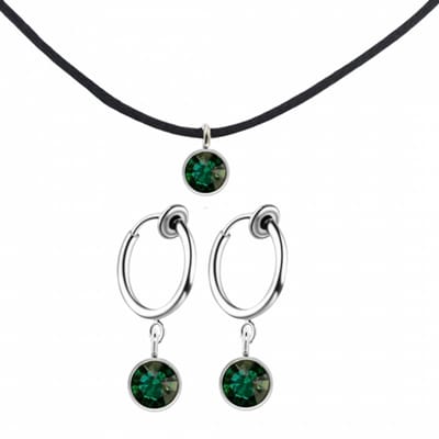 2-Delige set Arcen -groen- ketting -klem oorbellen -zilverkleur - Charme Bijoux-