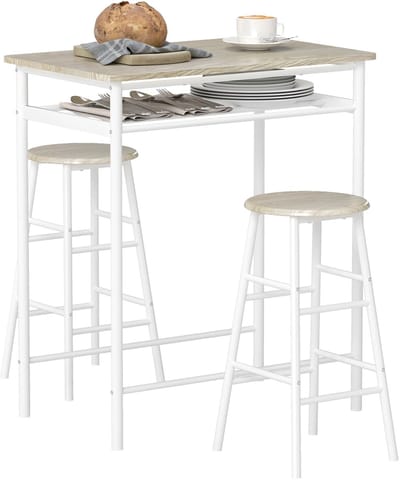 Barset - Staande Tafel met 2 Krukken - Eettafel - Krukken - 1 Cafétafel met Opbergplank - 2 Krukken - Industriele Stijl