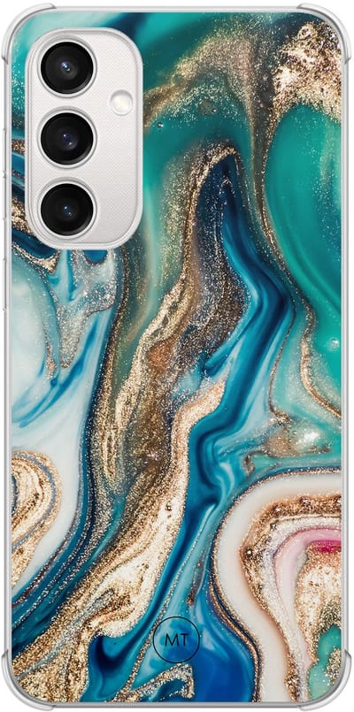 Hoesje (shockproof) geschikt voor Samsung Galaxy S23 FE - Magic marble - Extra sterke case - TPU/polycarbonaat - Marmer - Multi, Groen, Transparant