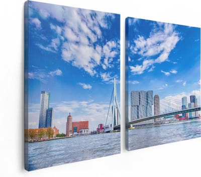 Artaza Canvas Schilderij Tweeluik Erasmusbrug Aan Het Water In Rotterdam - 120x80 - Foto Op Canvas - Canvas Print