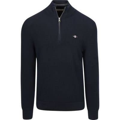Gant Half Zip Trui Micro Textured Navy - Maat XXL - Heren - Schipperstrui