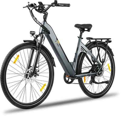 Elektrische fiets 28 Inch - Damesfiets-Herenfiets-Aluminiumlegering- met 7 versnellingen -36 V 20 Ah -elektrische stadsfiets -Achterwielmotor 250W - Hydraulische schijfrem -tot 150km- IP54 Waterdicht - Grijs