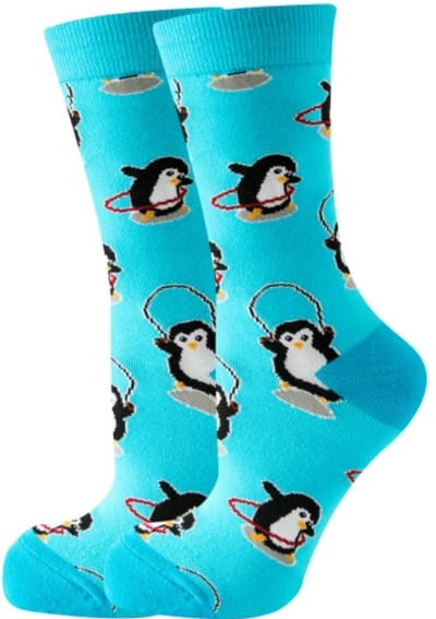 Dames sokken - blauw - wit - leuke print pinguin - maat 36 - 40 - cadeau voor haar - geschenk vrouwen sokken - Kersta cadeau - verjaardagscadeu