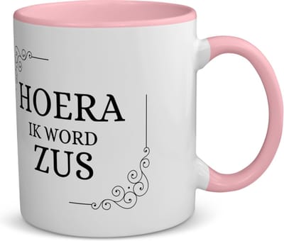 Akyol - hoera ik word zus koffiemok - theemok - roze - Zus - iemand die zus wordt - zus cadeautjes - cadeau - kado - geschenk - 350 ML inhoud