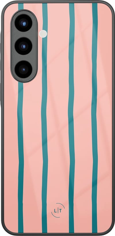Hoesje geschikt voor Samsung Galaxy A57 - Pink flow - Luxe Glazen Hardcase - Gestreept - Roze