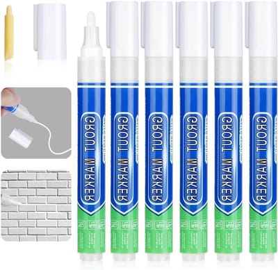 Grout Pen voor Eenvoudig Gebruik, Witte Voegenmarker voor Tegels en Muren, Reparatie van Cementvoegen, Inclusief Reservepunt, Verpakking van 6 Stuks