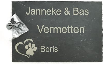 Leisteen Gepersonaliseerd naamplaatje/naambordjes- leisteen- eigenontwerp afmeting: 30 x 20 cm (gelaserd)