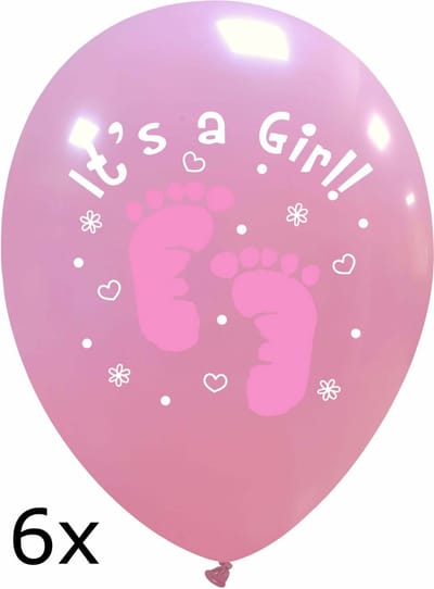 It's a Girl Ballonnen met schattige babyvoetjes, 6 stuks, 30cm