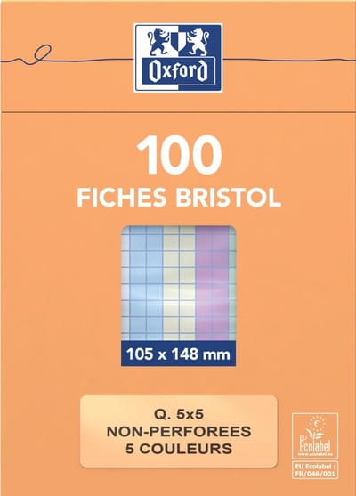 Flashcard Oxford 105x148mm 100vel 210gr ruit 5mm assorti