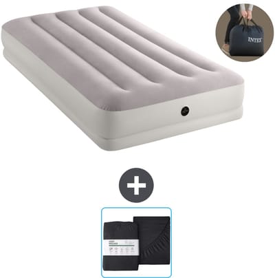 Intex Luchtbed - 1-Persoons - 99 x 191 x 30 cm - Grijs - Inclusief pomp en Hoeslaken