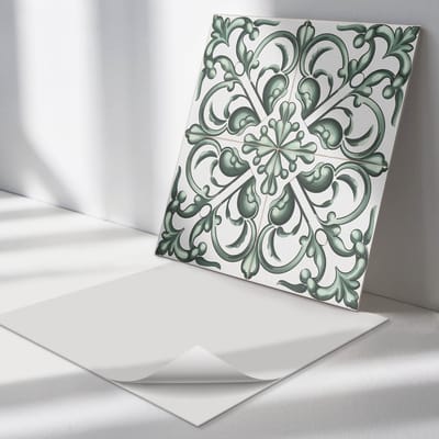 Wallfluent Vinyl Tegels - Plantenpatroon in Symmetrie Wand PVC Tegels - 30 cm x 30 cm - Groente Vinyl Tegels - 9 stuks - Vierkant PVC Tegels - Texturen Plaktegels - Vinyl Tegels Zelfklevend - Plaktegels Keuken en Badkamer