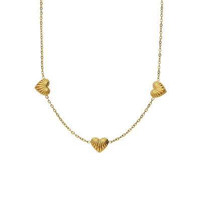 Lucardi Dames Stalen goldplated ketting harten - Ketting - Staal - Goudkleurig - 47 cm