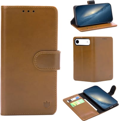 Casemania Echt Leren Hoesje Geschikt voor Apple iPhone Air - Sienna Brown - Leer Book Cover - Portemonnee Telefoonhoesje met Pasjeshouder