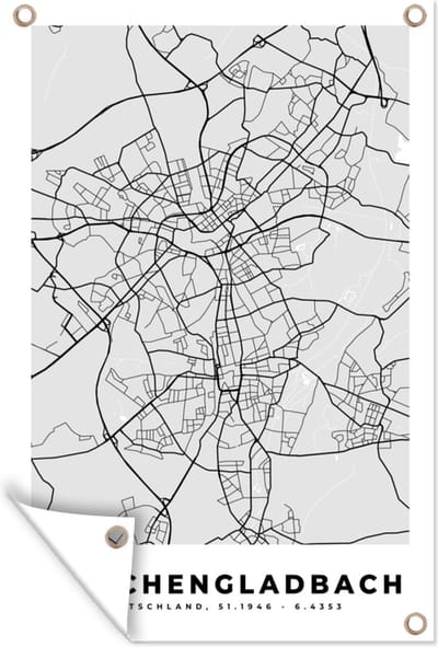 Muurdecoratie Stadskaart - Duitsland - Plattegrond - Mönchengaldbach - Kaart - 120x180 cm - Tuinposter - Tuindoek