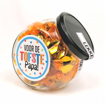 Vaderdag cadeau - "Voor de TOFSTE Papa" - Snoeppot botertoffee's - snoep cadeau - vaderdag geschenk