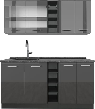 Vicco R-Line Eenpersoonskeuken – 160 cm, WB Antraciet Antraciet hoogglans/antraciet