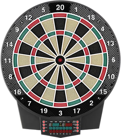 Elektronisch dartbord met een doel van 391 mm, 43 spellen en meer dan 320 variaties voor maximaal 8 spelers, inclusief 6 darts met flights en 50 soft tips, LCD-scorebord voor entertainment thuis en in de speelkamer