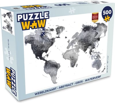 Puzzel Wereldkaart - Abstract - Grijs - Waterverf - Legpuzzel - Puzzel 500 stukjes