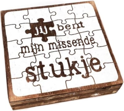 Houten Tekstplank / Tekstbord 15cm "Jij bent mijn missende stukje" - Kleur Naturel