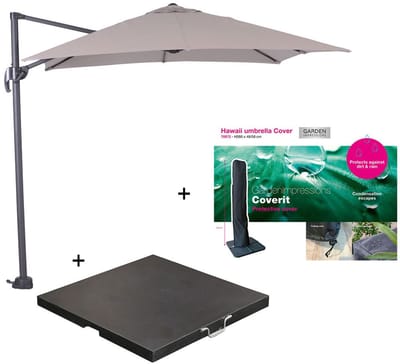 Garden Impressions Hawaii zweefparasol S 250x250 - donker grijs/zand met 60 kg parasolvoet en parasolhoes