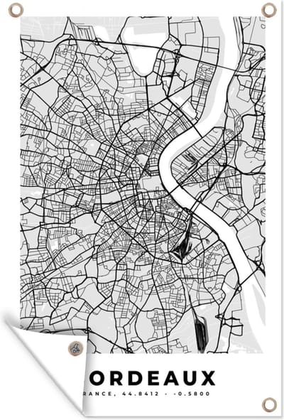 Muurdecoratie Plattegrond - Bordeaux - Stadskaart - Kaart - Frankrijk - 120x180 cm - Tuinposter - Tuindoek