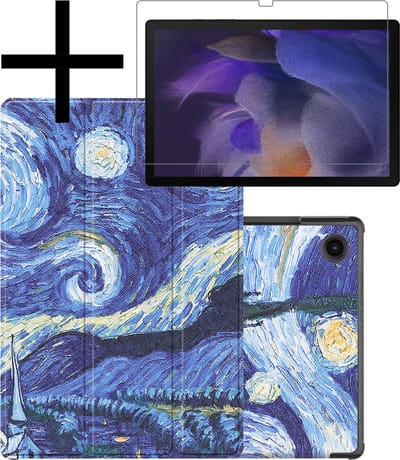 Hoes - Geschikt voor Samsung Galaxy Tab A8 - Met Screenprotector - Trifold Bookcase - Hard Cover - Hardcover Book Case - Tablet Hoesje - Sterrenhemel