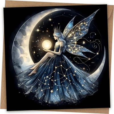 Wenskaart Vrouwen Verjaardag Mooi Fantasy Design met Kraft Envelop