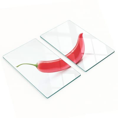 Decoratieve glazen snijplanken voor in de keuken, chilipepervorm, 2x30x52 cm
