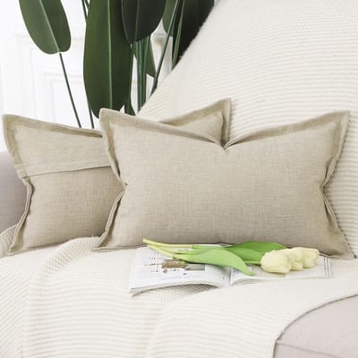 Set van 2 Imitatielinnen kussenslopen Met Brede Rand Zachte Decoratieve Kussenhoes Moderne Kussensloop voor Sofa Slaapkamer 30x50 cm Beige