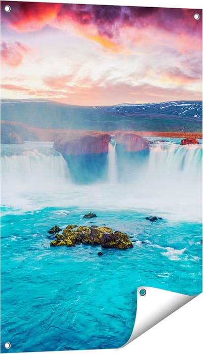 Gards Tuinposter Watervallen op het Blauwe Water in IJsland - 60x90 cm - Tuindoek - Tuindecoratie - Wanddecoratie buiten - Tuinschilderij