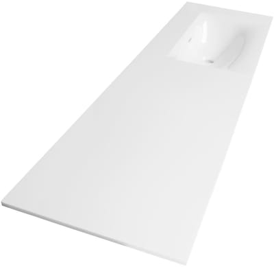 Brauer Glacier Wastafel Asymmetrisch - 160 cm - met 1 Spoelbak Rechts en 0 Kraangaten - Fine Stone Hoogglans Wit