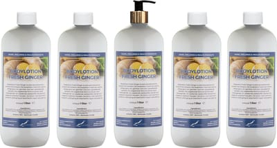 Bodylotion Fresh Ginger 1 Liter - met gouden pomp - set van 5 stuks - Voordeelverpakking