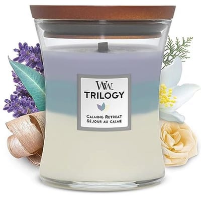 Medium Hourglass Trilogy geurkaars | Calming Retreat | Houten lont | Brandtijd tot 60 uur